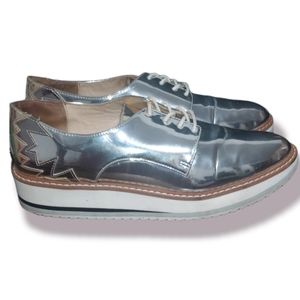 Zara mirrored silver platform lace up creepers size 10